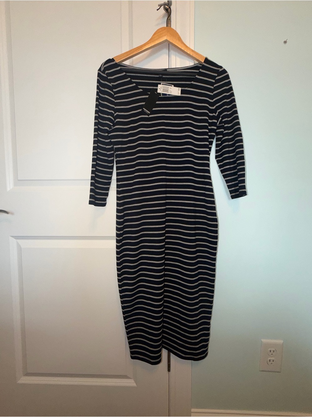 Premise Striped Scoop Neck Midi Dress - Navy and Grey